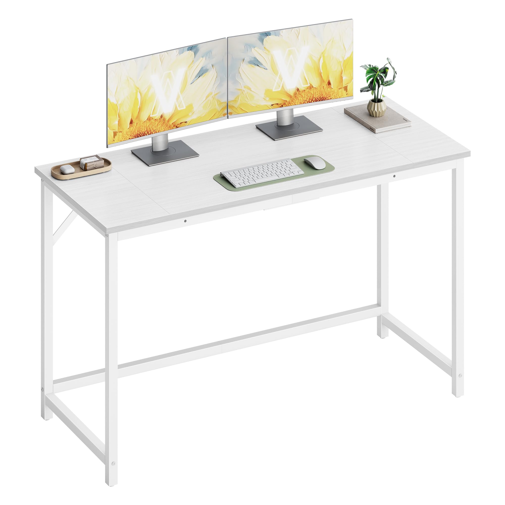 VASAGLE Biurko Komputerowe, Minimalistyczny Stół Biurowy ze Stalową Ramą, do Pracy, Nauki i Gier, 120 x 50 x 76 cm, Biały klon i matowa biel, Kolekcja BARNET LWD039W01