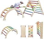 EDOSTORY 5 in 1 Pikler Triangle Set, Indoor Playground and Gym for Kids, Foldable Wooden Montessori Climbing Set Triangle Ladder Set with Slide and Climbing Ramp, Gift for Boys Girls(Rainbow)