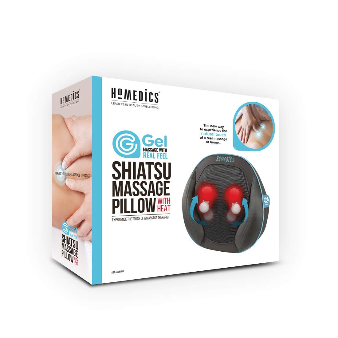 HoMedics Cuscino Massaggiante Shiatsu, Massaggiatore Elettrico Multiuso con 4 Testine in Gel, Massaggiatore con Funzione di Riscaldamento per Schiena, Collo, Spalle, Zona Lombare, Gambe e Polpacci