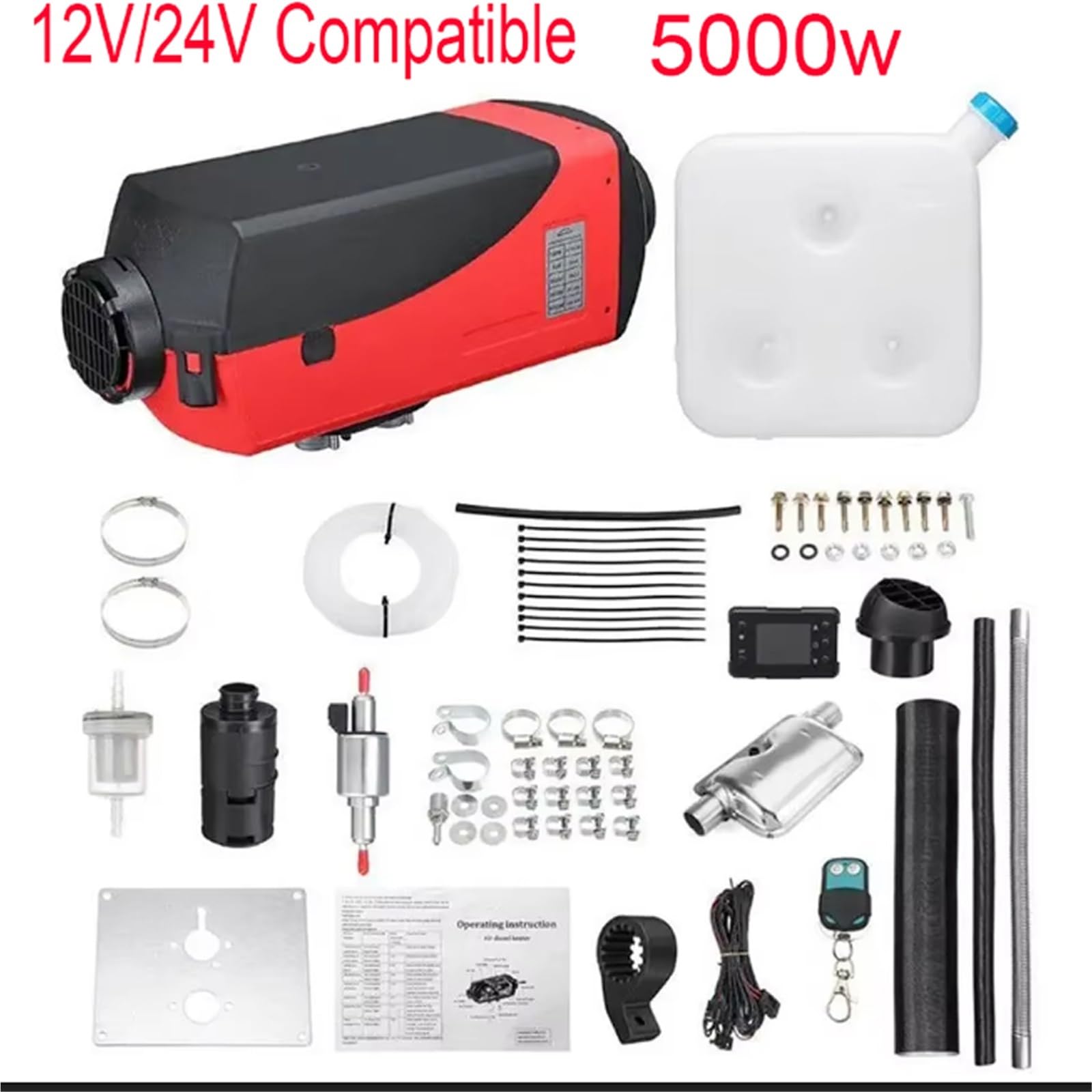 Nagrzewnica postojowa Ogrzewacz Powietrza Na Olej Napędowy 2/5 KW, Kompatybilny Z 12 V/24 V, Zbiornik 10 L, Ogrzewanie Postojowe Na Olej Napędowy, Zdalne Sterowanie nagrzewnica powietrza(5kw)