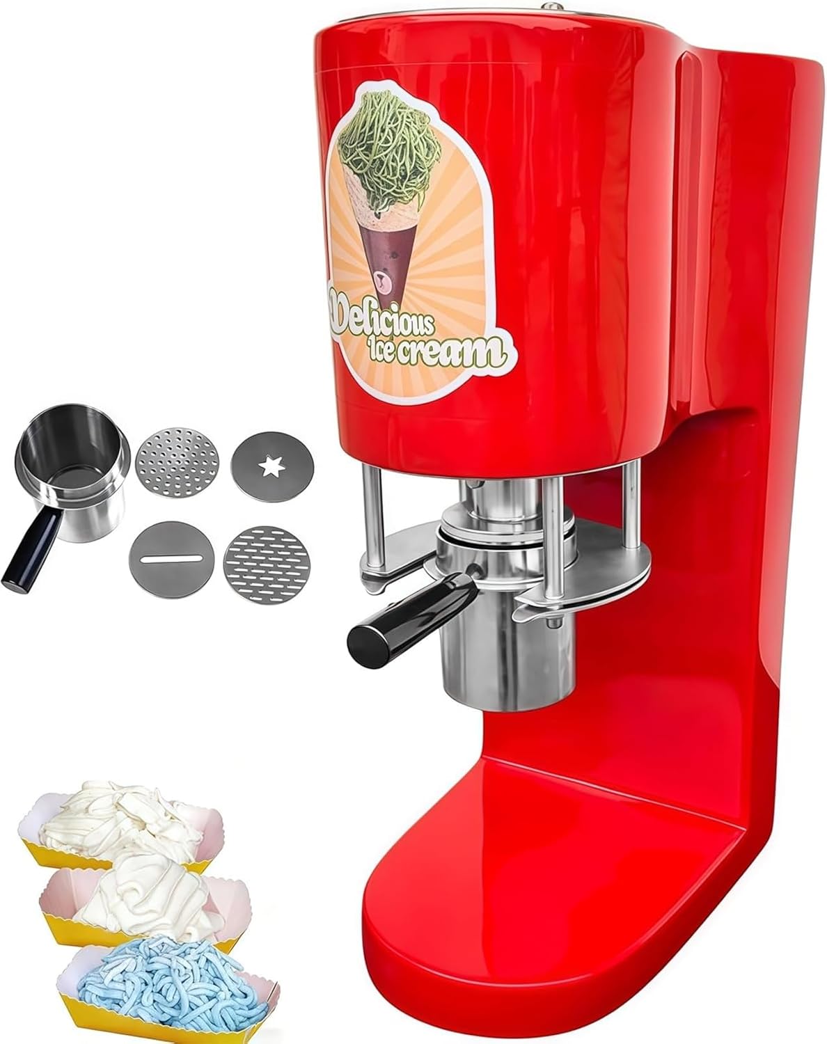 Electric Spaghetti Ice Cream Maker, Ice Cream Noodle Maker with 4 Interchangeable Molds, Creative DIY Dessert Machine for Home, Party, Cafe - Easy to Clean
