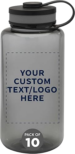 Miniatura 8 de DISCOUNT PROMOS Botellas de agua deportivas de plástico personalizadas con tapa abatible de 38 onzas, juego de 50, paquete personalizado a granel,