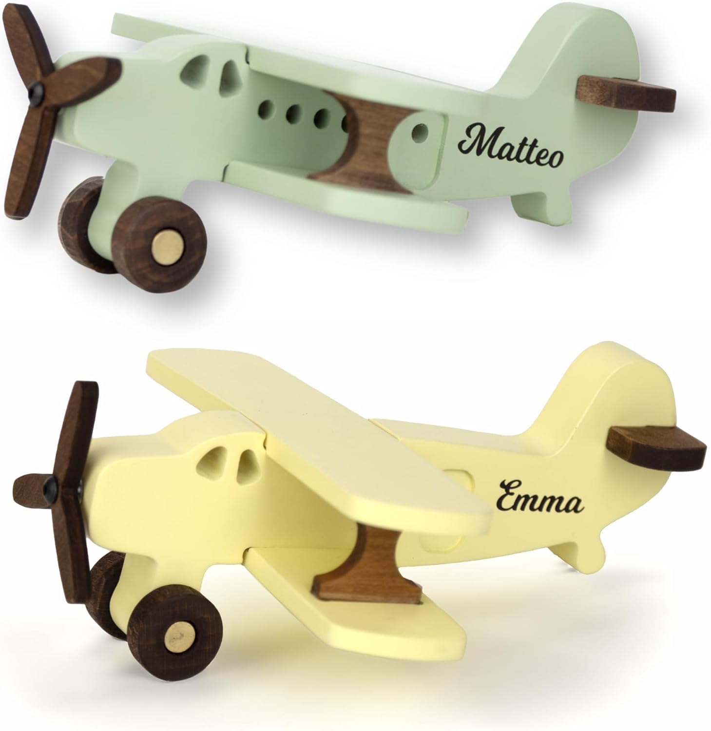 BUSY PUZZLE Personalized Wooden Biplane, Custom Name Vintage Plane Toy, Montessori Wood Aircraft, Baby Boy Gift, Aviation Nursery Decor