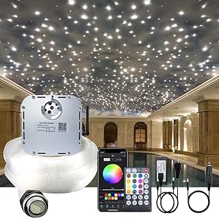 AKEPO 32W RGBW Twinkle APP Fiber Optic Lights Kit Music Activated Star Ceiling Sky Light, with 800pcs of 16.4ft/5m Mixed Dia. (0.75+1+1.5mm) Optical Fiber Cable and Crystals for Car & Media Room Decor