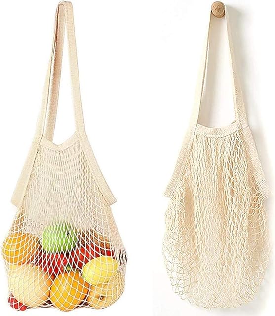 String Shopping Bag, 2 Pcs Reusable Grocery Mesh Bags, Portable Net Shopping Bag Mesh Cotton Net String Bag