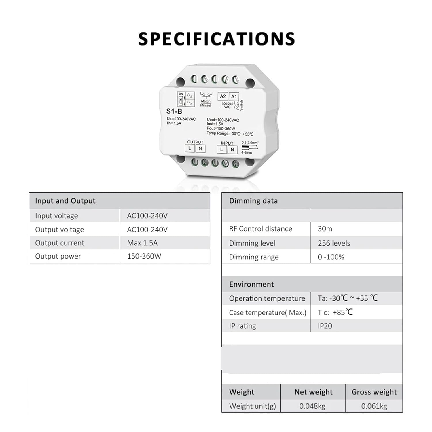 S1-B LED Dimmer 220V 2.4G R11 Remote Control Thyristor Dimmer AC 230V Push-to-Dimmer Switch LED Bulb(S1-B and R11 Set)