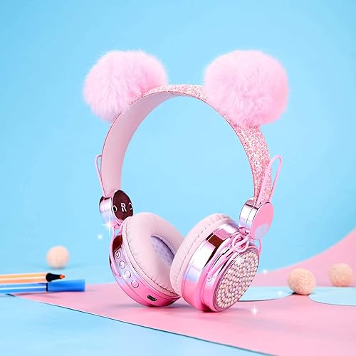 Miniatura 6 de Auriculares inalámbricos para niñas, Bluetooth, luz LED, cambio de color, auriculares para niños con micrófono, 10 horas de anime lindos auriculares