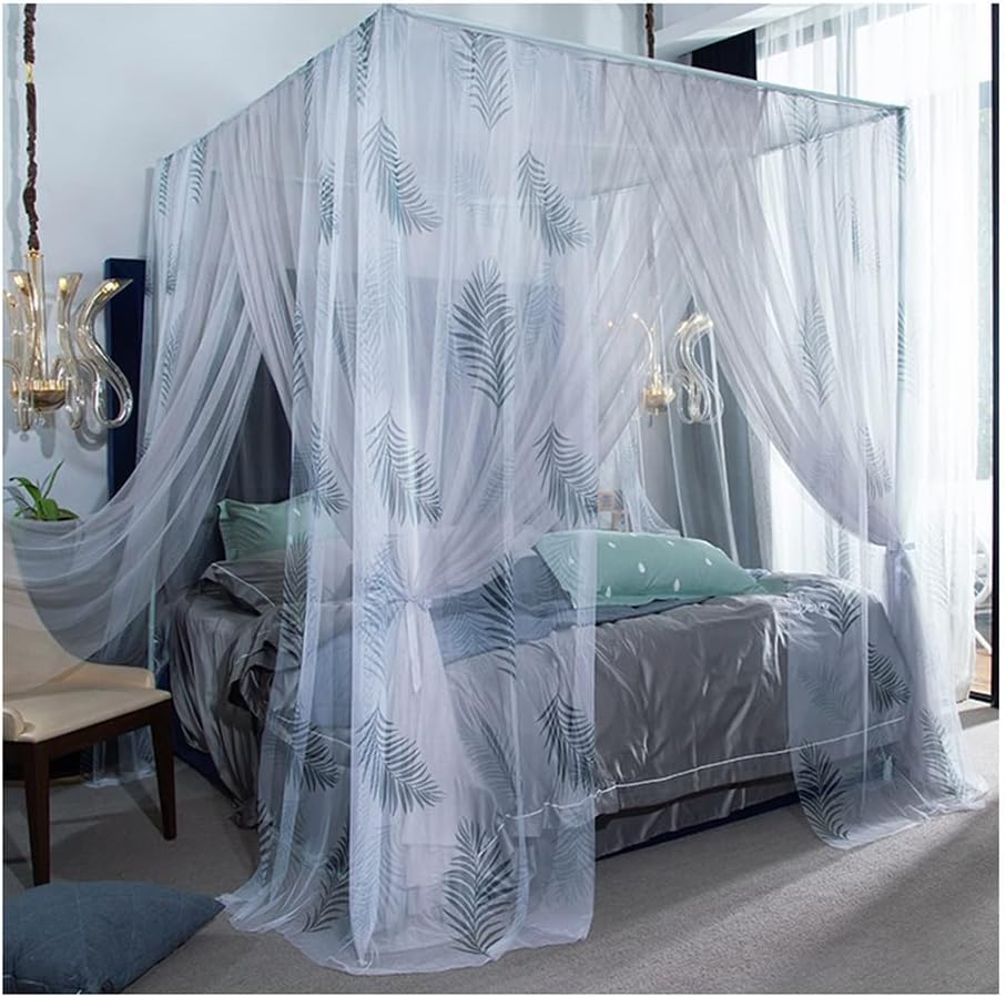 Summer Bed Canopy Mosquito Net, inese Style Modern Abstract Bed Curtain Bedroom Decor with Metal Stand (Color : Gray-1, Size : 200X220cm/79X87in)