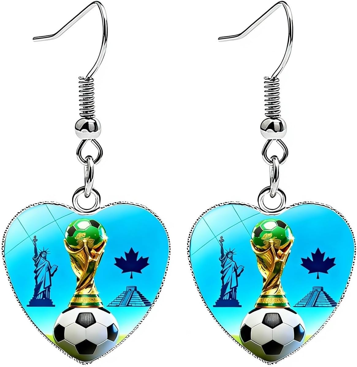 Game Day Earrings Soccer - Heart Dangle Football Jewelry - Women's World Cup Accessories - Sports Fan Gift