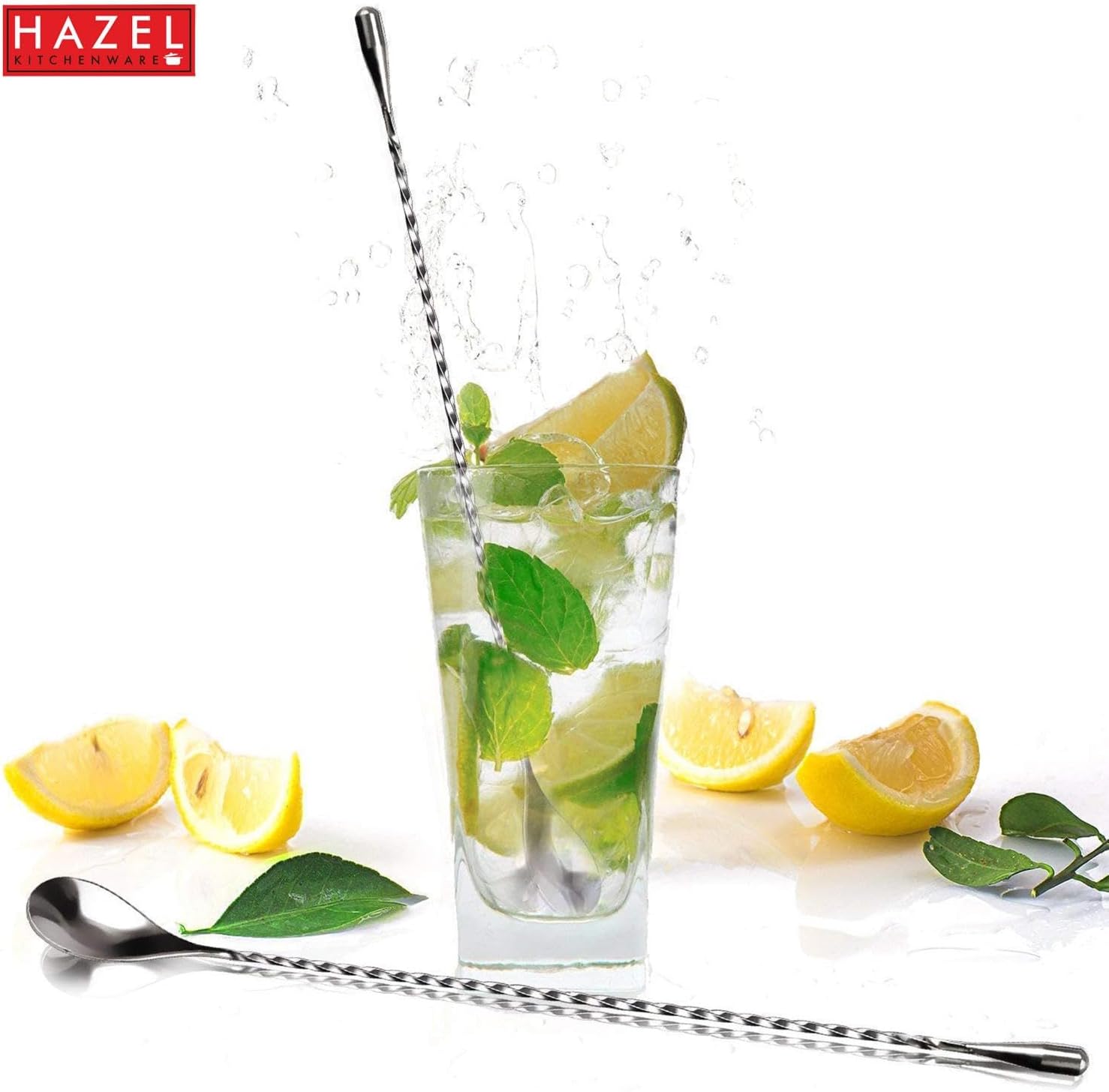 HAZEL Satinless Steel Tear Drop Bar Spoon | Tear Drop Twisted Design Bar Stirrer, Set of 6