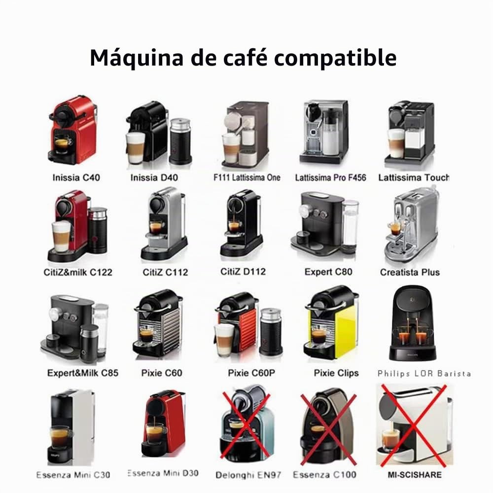 Cápsulas reutilizables para Nespresso OriginalLine, 6 cápsulas de café recargables, tazas de acero inoxidable compatibles con máquina Nespresso OriginalLine (6 cápsulas + 100 tapas + tabla de