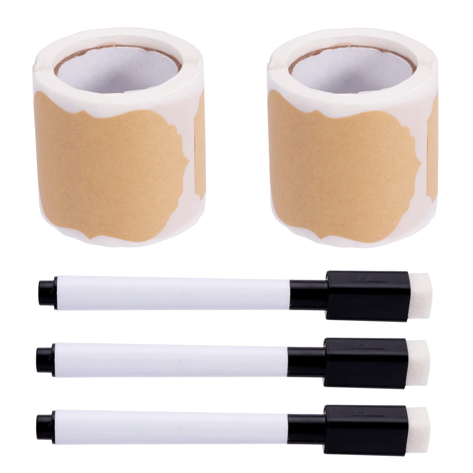 ParthanLabel Stickers, Jar Labels Stickers, 2 rolls Gift Stickers and 3pcs Whiteboard Pen Built In Eraser, Self-Adhesive Brown Tags for Mason Jars Food Craft (size:7.5 * 5cm)