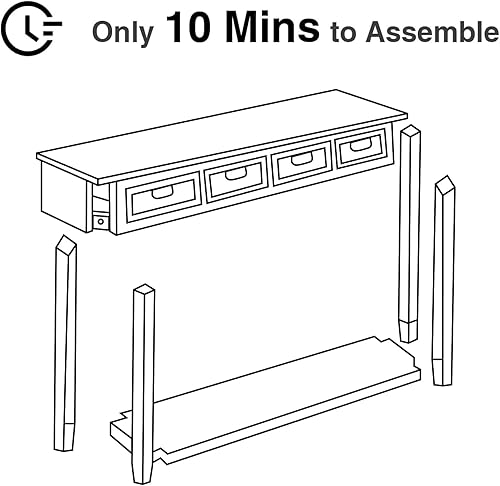 Miniatura 4 de Wnutrees Mesa consola de granja con 4 cajones de ratán, 60 pulgadas de largo, estrechas y bohemias con estantes de almacenamiento abiertos para