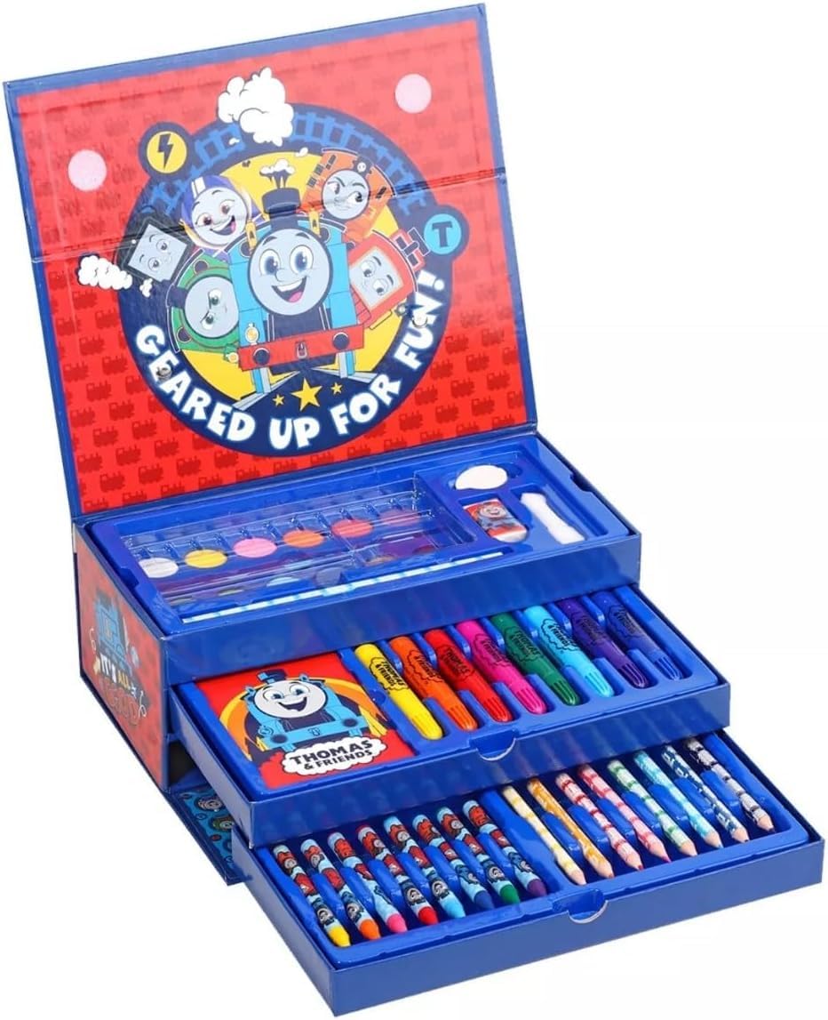 TDL Kids Thomas the Tank Engine Colouring Set Character Colouring Case Set of 52 Piece Colouring Case Art Case & Travel Set for Kids Thomas and Friends