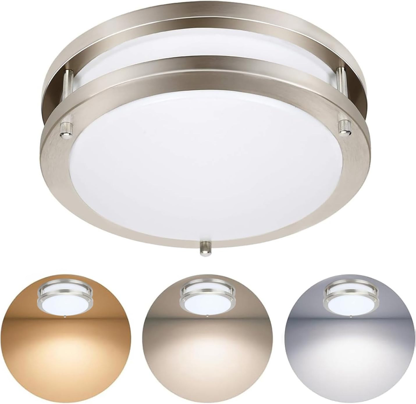 Drosbey 36W Dimmable LED Flush Mount Ceiling Light Fixture, Kitchen Light Fixtures, 12 inch Ceiling Lights for Bedroom, Bathroom, 3000K/4000K/5000K Adjustbale, Super Bright 4000LM Brush Nickel-3CCT 36W