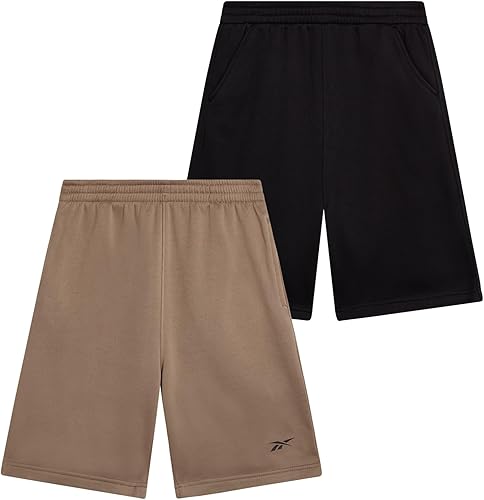 Reebok Pantalones cortos deportivos para niños, paquete de 2 unidades de pantalones cortos de rizo francés de rendimiento activo para baloncesto,