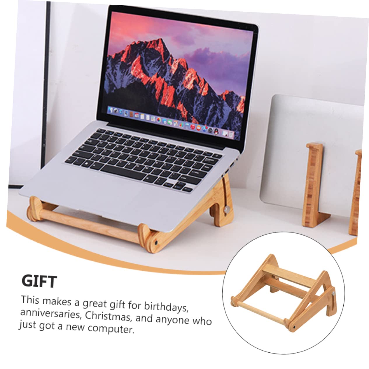 HOMSFOU Supporto Ergonomico per Laptop in Legno, Scrivania Portatile per Laptop Altezza Regolabile, Design Cavo e Angoli Arrotondati, per Casa e Regalo