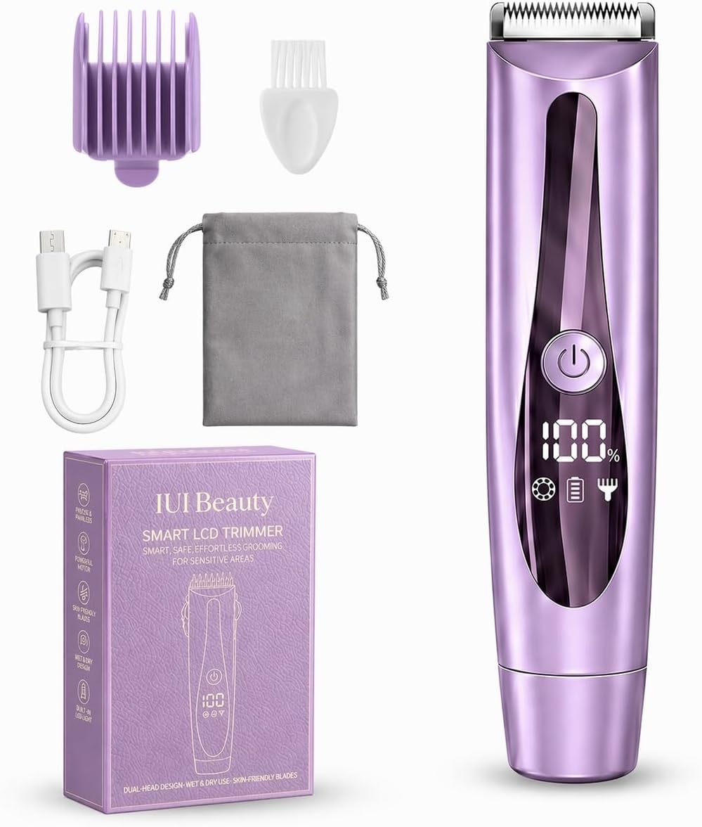 IUIBEAUTY 2-in-1 Painless Precision Bikini Trimmer & Shaver for Women, Waterproof Electric Razor with Dual Heads, LED Display, USB Rechargeable