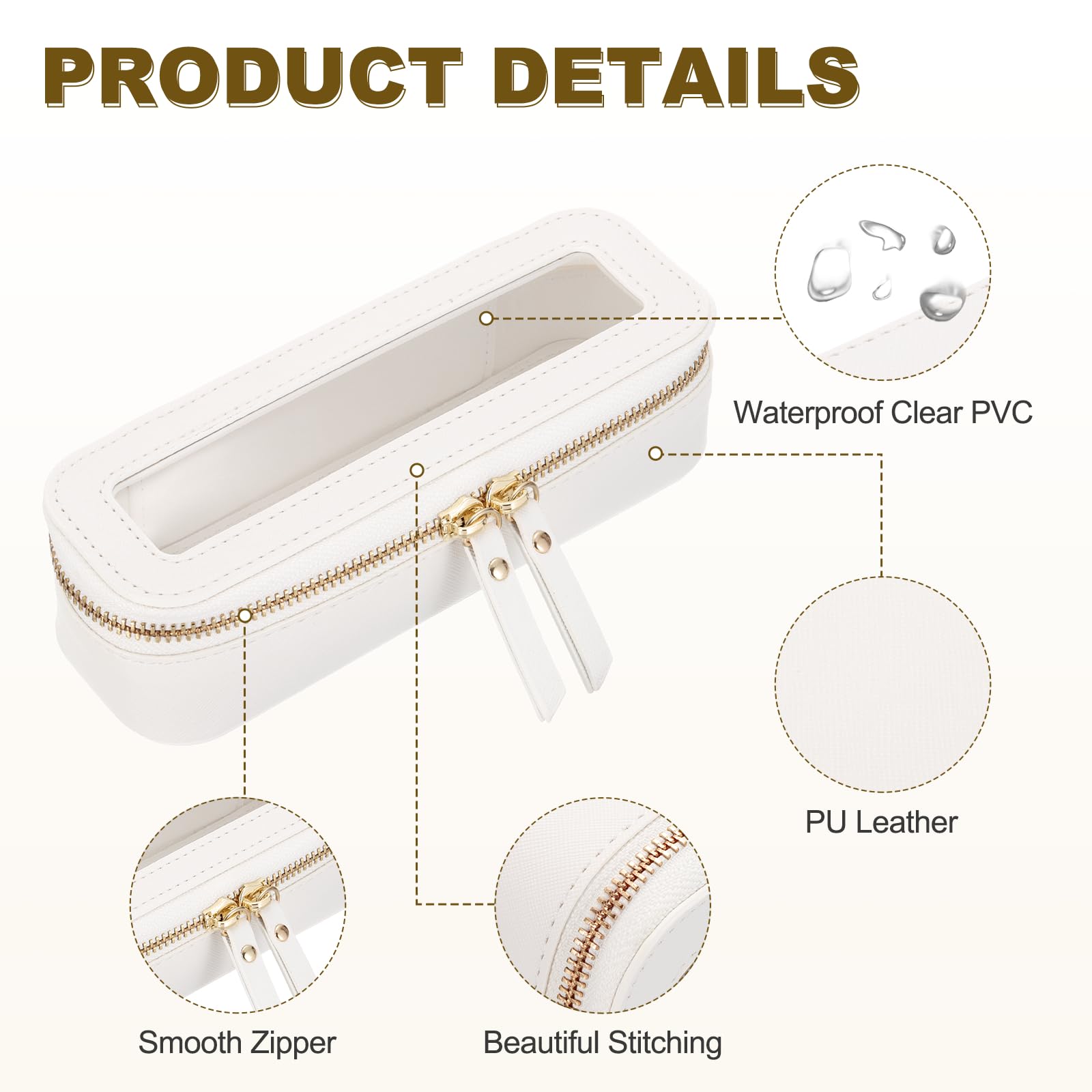 QUARKZMAN Porta Pennelli Da Trucco Trasparente Bianco 7" X 2" Con Cerniere | Borsa Cosmetici Trasparente Astuccio Per Pennelli Da Trucco Organizzatore Da Toeletta, Per Uso Quotidiano Viaggio