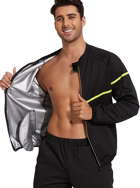 NINGMI Sauna Suit for Men Sweat Sauna Jackets Long Sleeve Zipper Shirt Workout Body Shaper Gym Top