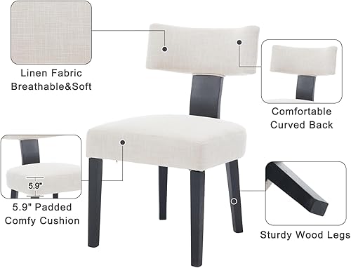 Miniatura 3 de Shunzhi Juego de 2 sillas de comedor tapizadas estilo casa de campo, modernas de mediados de siglo, sillas de cocina de lino de ratán, sillas