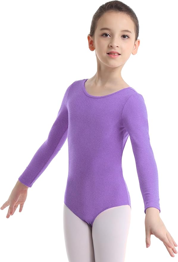 Maillot Ballet Manga Larga Para Niña Freebily - Leotardo Clásico, Algodón Poliéster, Tallas 3-14 Años