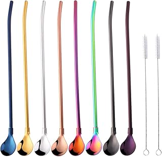 Do Buy 8 PCS Spoon Straws Drinking Spoon for Frozen Drink, Milkshake, Smoothies, Ice Cream Sundaes with 2 Cleaner