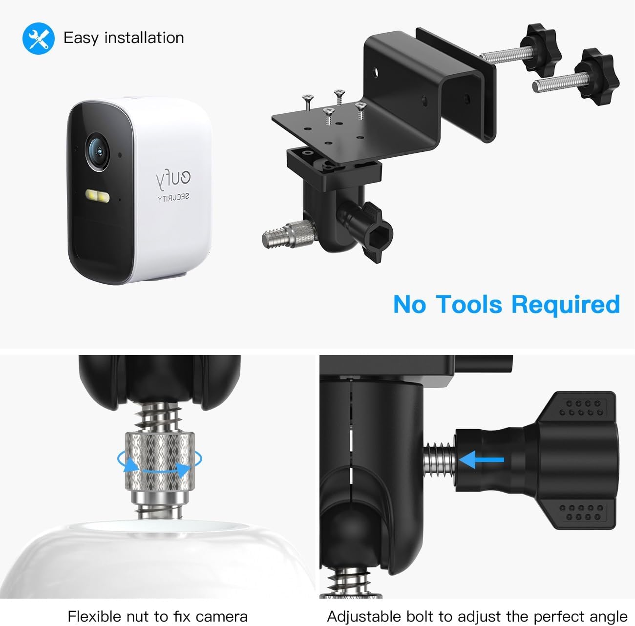 Gutter Mount for eufy Cam 2C Pro/2C/SoloCam C210/SoloCam C120/Arlo Pro 5S/Pro 4/Pro 3/Arlo Ultra 2/Arlo Essential/Arlo Solar Panel, No Drill Mount (Black, 2 Pack)