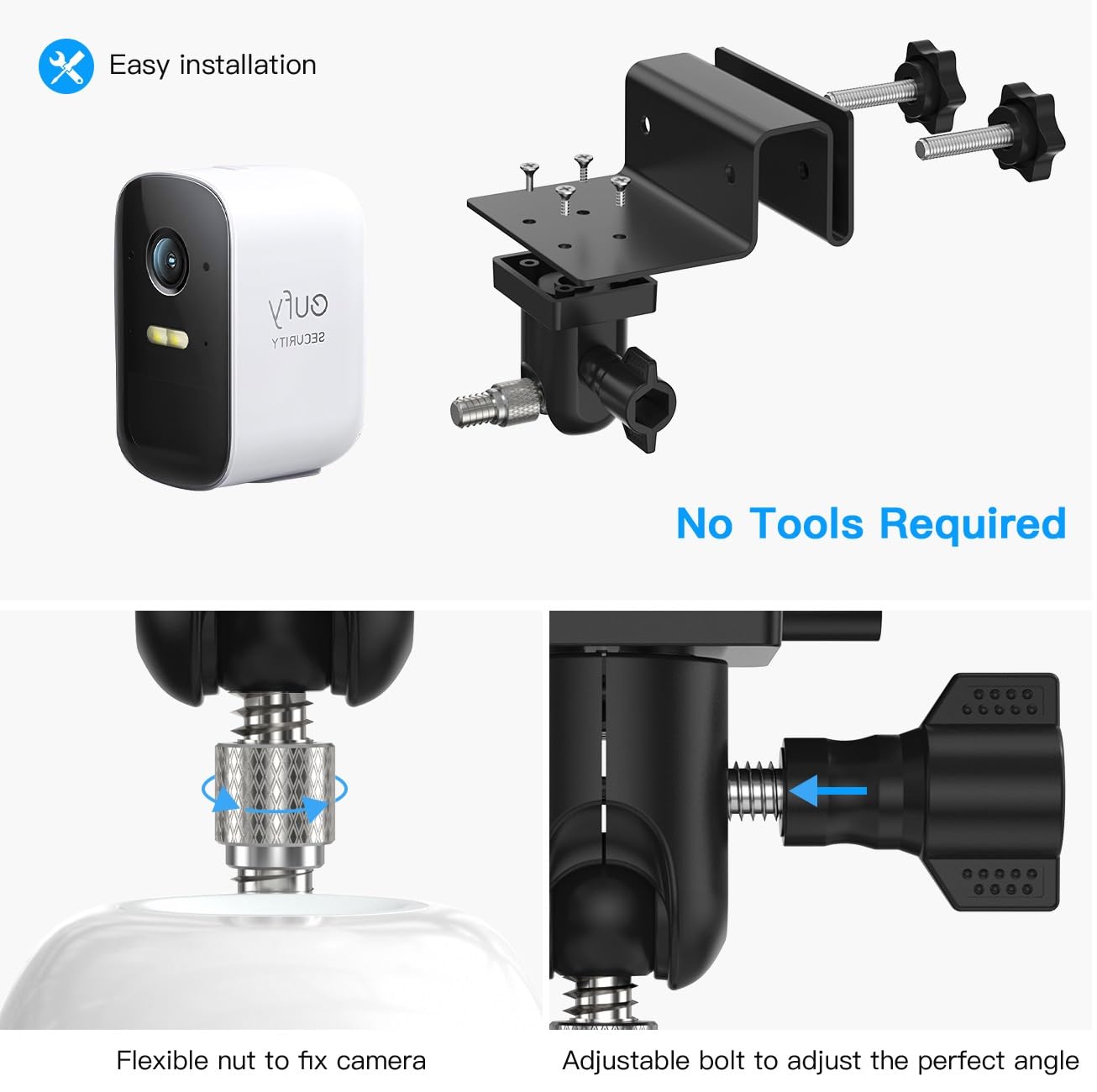 Lot De 2 Supports De Montage Réglables Pour Panneau Solaire - Compatible Eufy Arlo Et Caméras à Vis 1/4, Fixation Gouttière Robuste