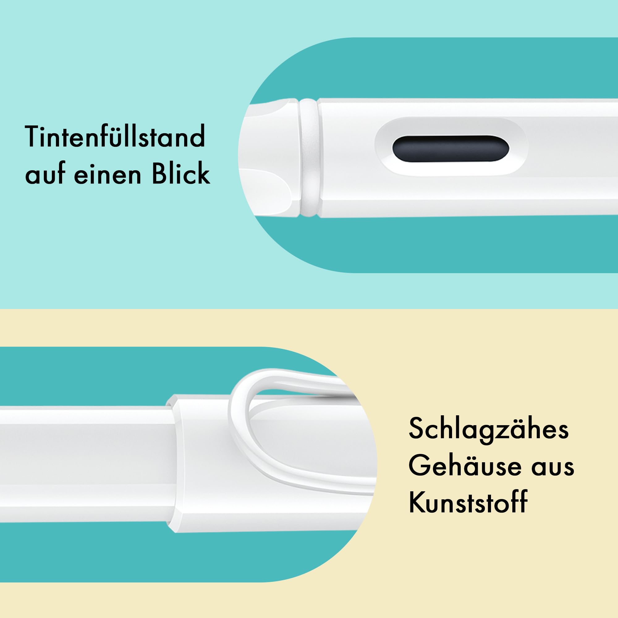 Lamy safari multicolor Füller-Set – Special Edition mit 2 Füllhaltern in all black & all white – Stahlfeder in Strichbreite M – mit 2 blauen Tintenpatronen, 12 austauschbaren Farbringen & Geschenkbox