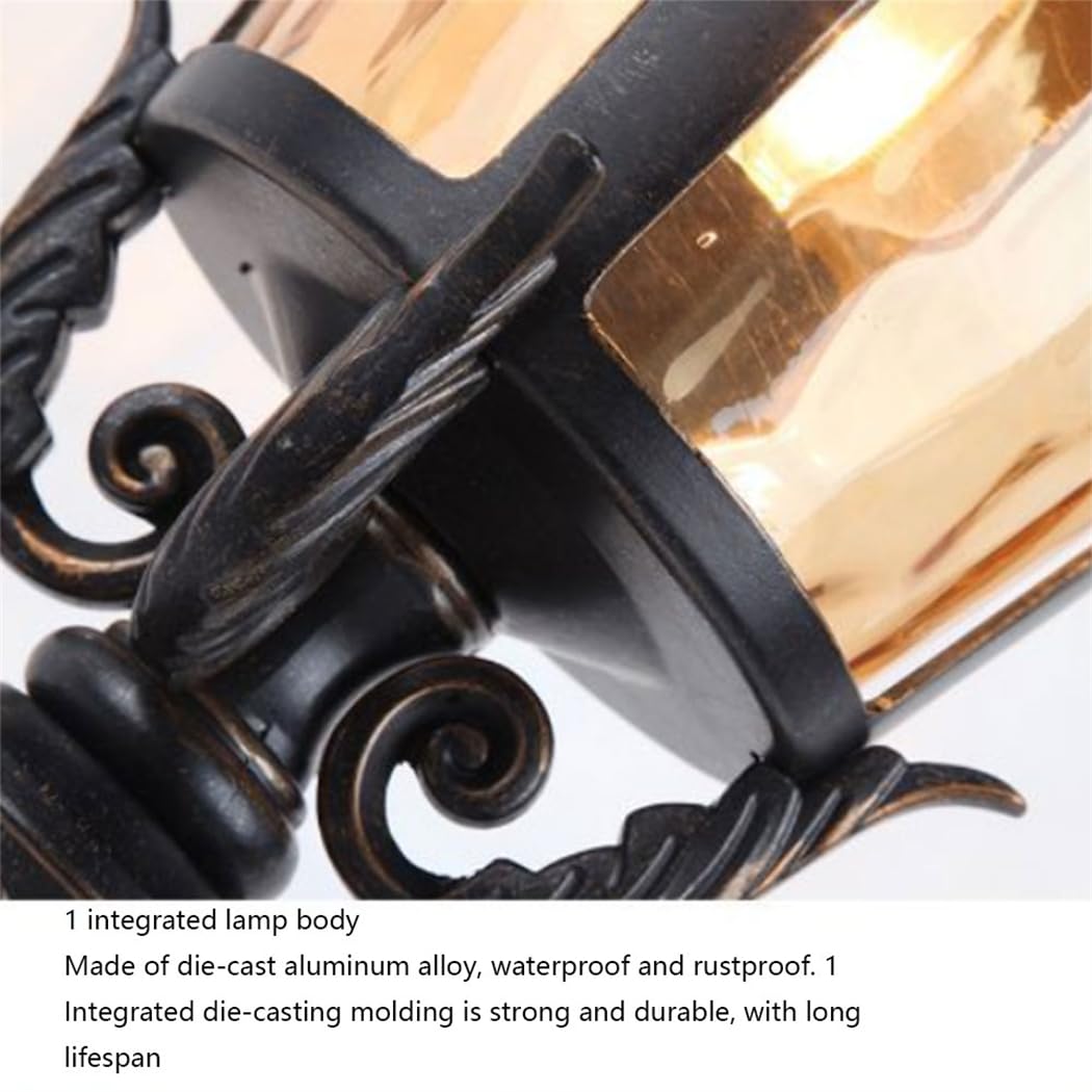 Bardzo długa aluminiowa lampa stojąca, klasyczny styl, czarne wykończenie w stylu vintage, z podstawą mocującą na filarze, idealna do ganku, ogrodu lub podwórza - szklana latarnia E26