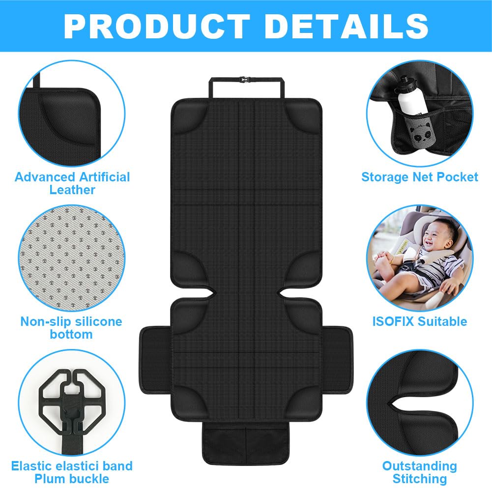 HOTUT Antidérapant Protection Siege Auto, Protections de Siège de Voiture pour Enfants, Tapis de Siège Auto, avec 2 Poches de Rangement, Compatible Isofix, pour Enfant, Bébé, Animaux
