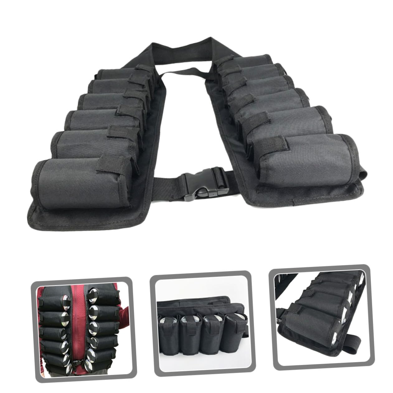 PLAFOPE Ceinture Porte-gobelet Ajustable 12 Pochettes en Toile Noire