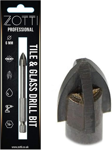 ZOTTI Ceramic Tile Drill Bits - 6mm | Hex Drive Tile & Glass Drill Cutter | Heavy Duty Bit | 4 Jaw Diamond Pointed Hole Perfect for Tiles, Ceramics, Mirrors | Tool Spares for DIY Projects
