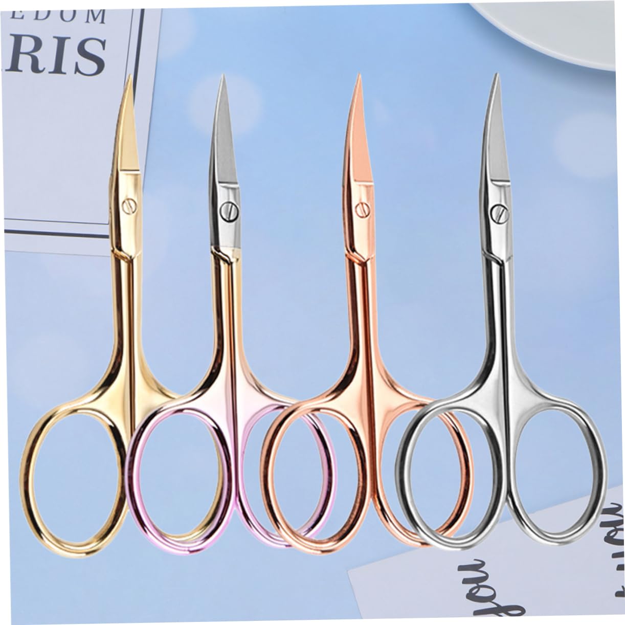 Ipetboom 2sets Nose Hair Clippers for Men Beard Scissors Trimmer Stainless Steel for Home Barber Shop 4pcs*2 Random Color