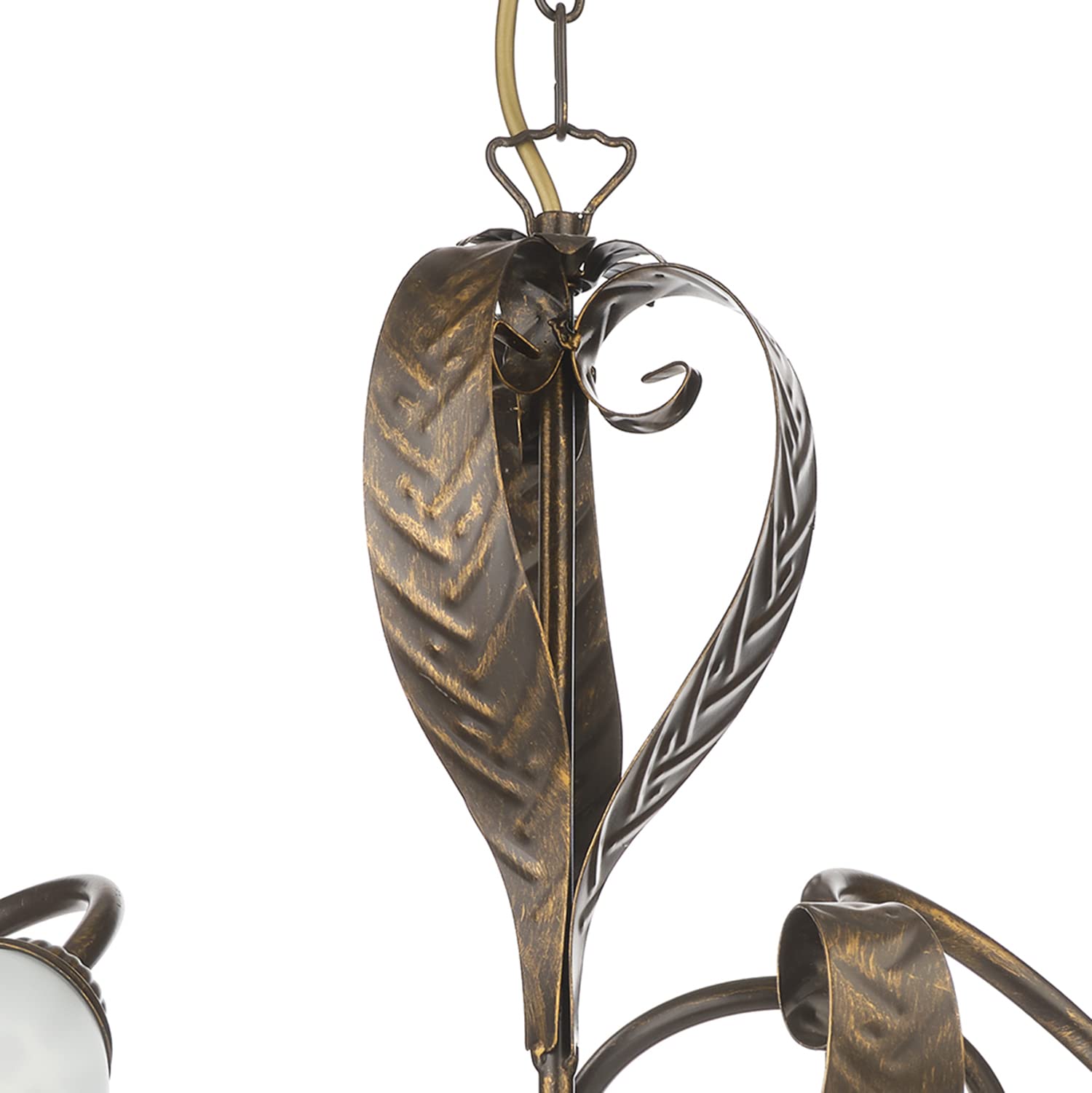ONLI Forgiata - Lampadario 3 Luci, Vetro opaco color Bianco, Metallo Marrone spennelato Oro, Stile Rustico