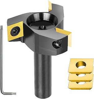 SpeTool Slab Flatting Router Bit 3 Flute Carbide Insert Planing Bit CNC Spoilboard Surfacing Router Bit 1/2 Shank 2 Inch Cutting Diameter, Include 3 Additional Carbide Inserts