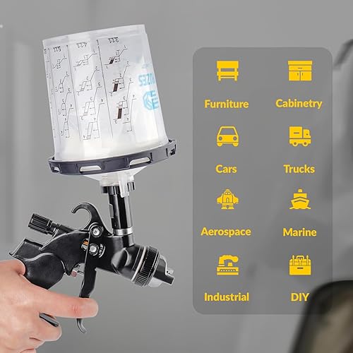 Miniatura 7 de YUZES Vasos de pintura desechables para pistola pulverizadora de 20 onzas (600ml), 50 vasos de pintura desechables con tapas, 2 tazas de mezcla