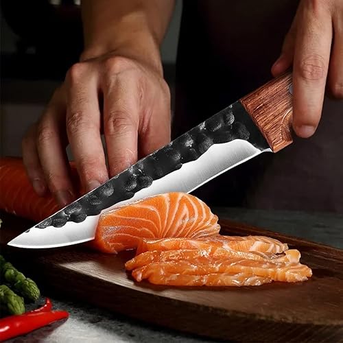 Miniatura 6 de Cuchillo de corte de carne de chef de 6.5 pulgadas, cuchillo de caza forjado de acero inoxidable, cuchillo de cocina para deshuesar, carne, pescado,