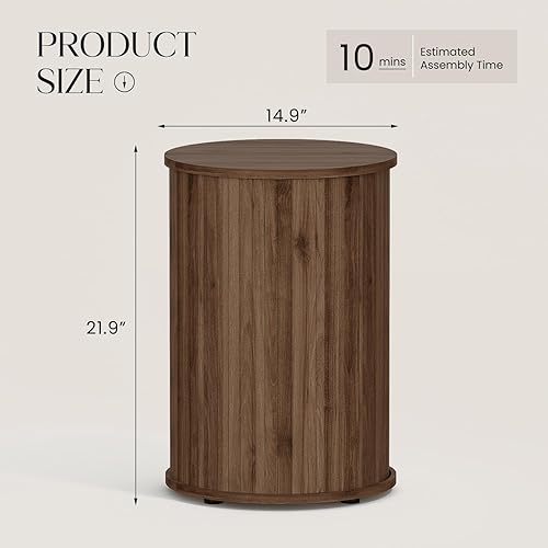 Miniatura 2 de Mesa auxiliar redonda acanalada para sala de estar, moderna mesa auxiliar de madera para sofás y espacios pequeños, mesa de noche de 21.9 pulgadas