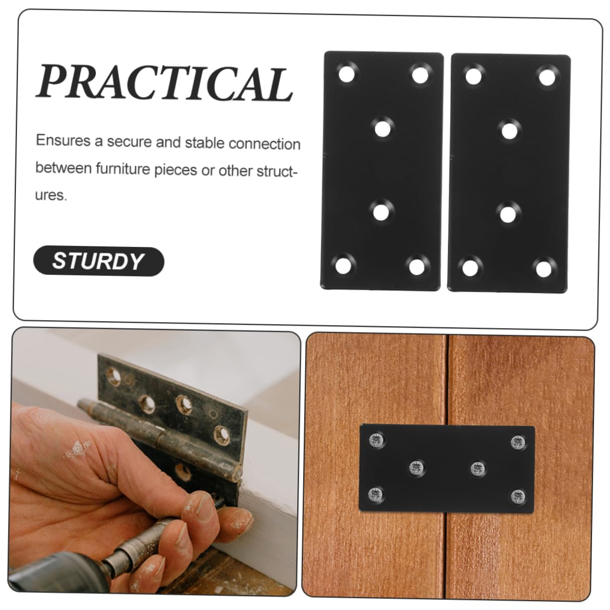 OSALADI 10pcs Black Stainless Steel Metal Strip with Holes Mending Plates for Wood Metal Brackets for Shelves Metal Bracket