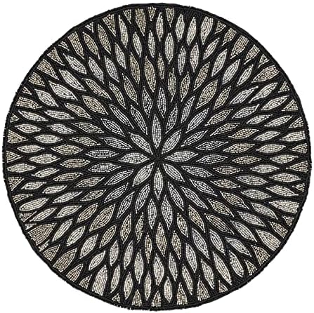 SARO LIFESTYLE Beaded Design Placemats (Set of 4), Black, 15" (3517.BK15R)