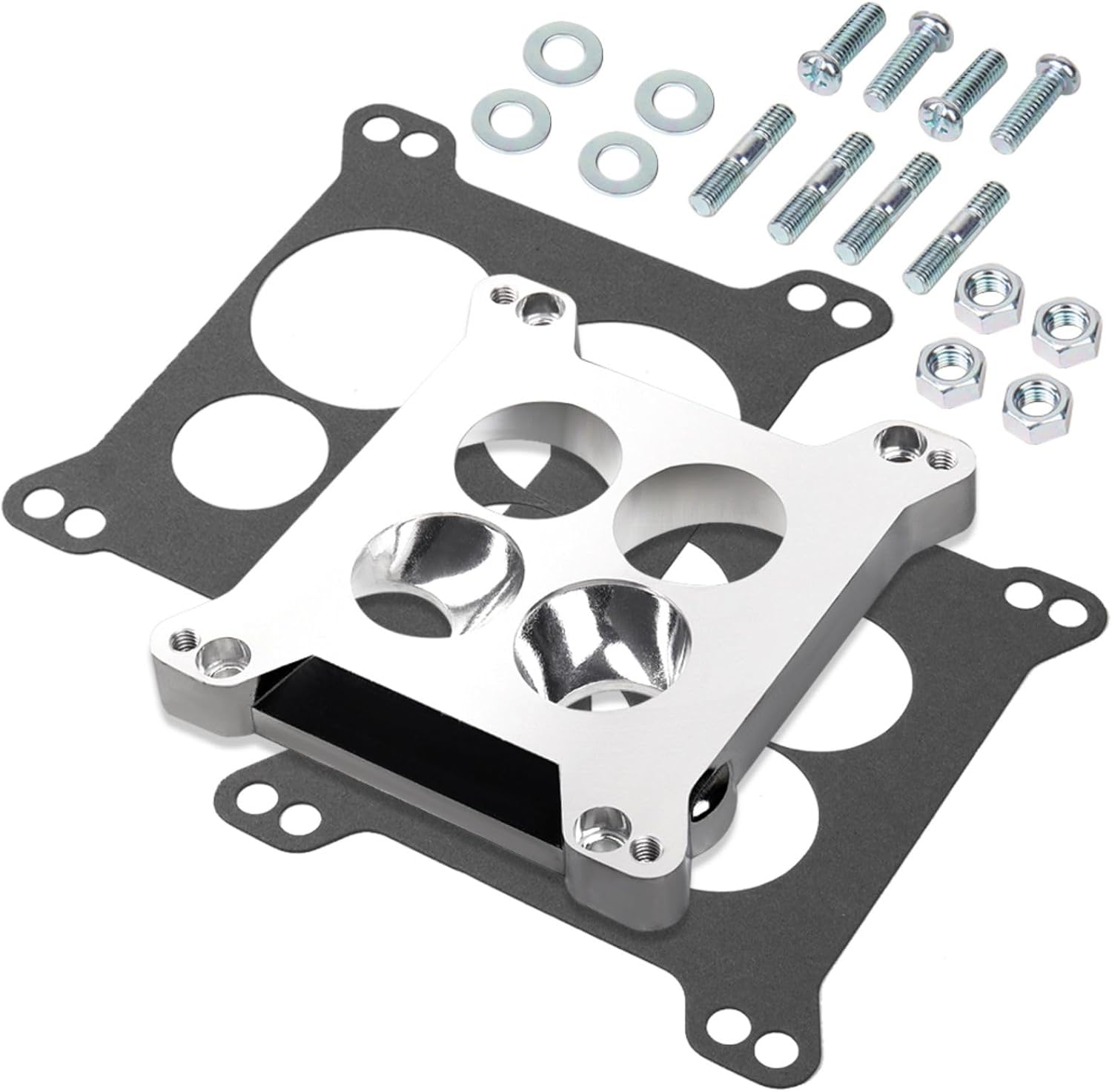 Edel-Brock #2696 Carburetor Spacer,Spread Bore To Square Bore Carburetor Adapter 0.85 In,Aluminum Carb Adapter For Stock Quadrajet & Thermo-Quad Manifold,Include Plate Gasket Studs Nuts Bolts Kits