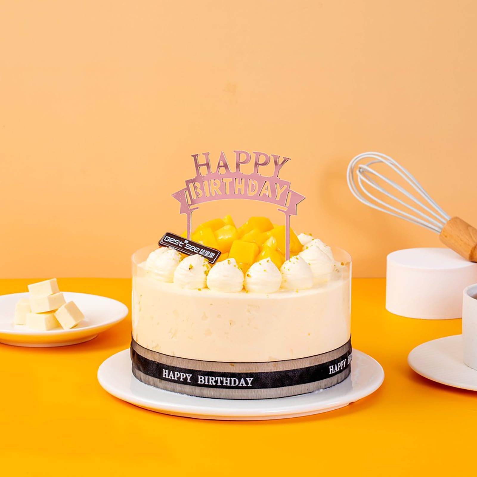 Decoración para tartas de oro rosa, 6 adornos acrílicos para tartas para decoraciones de cumpleaños