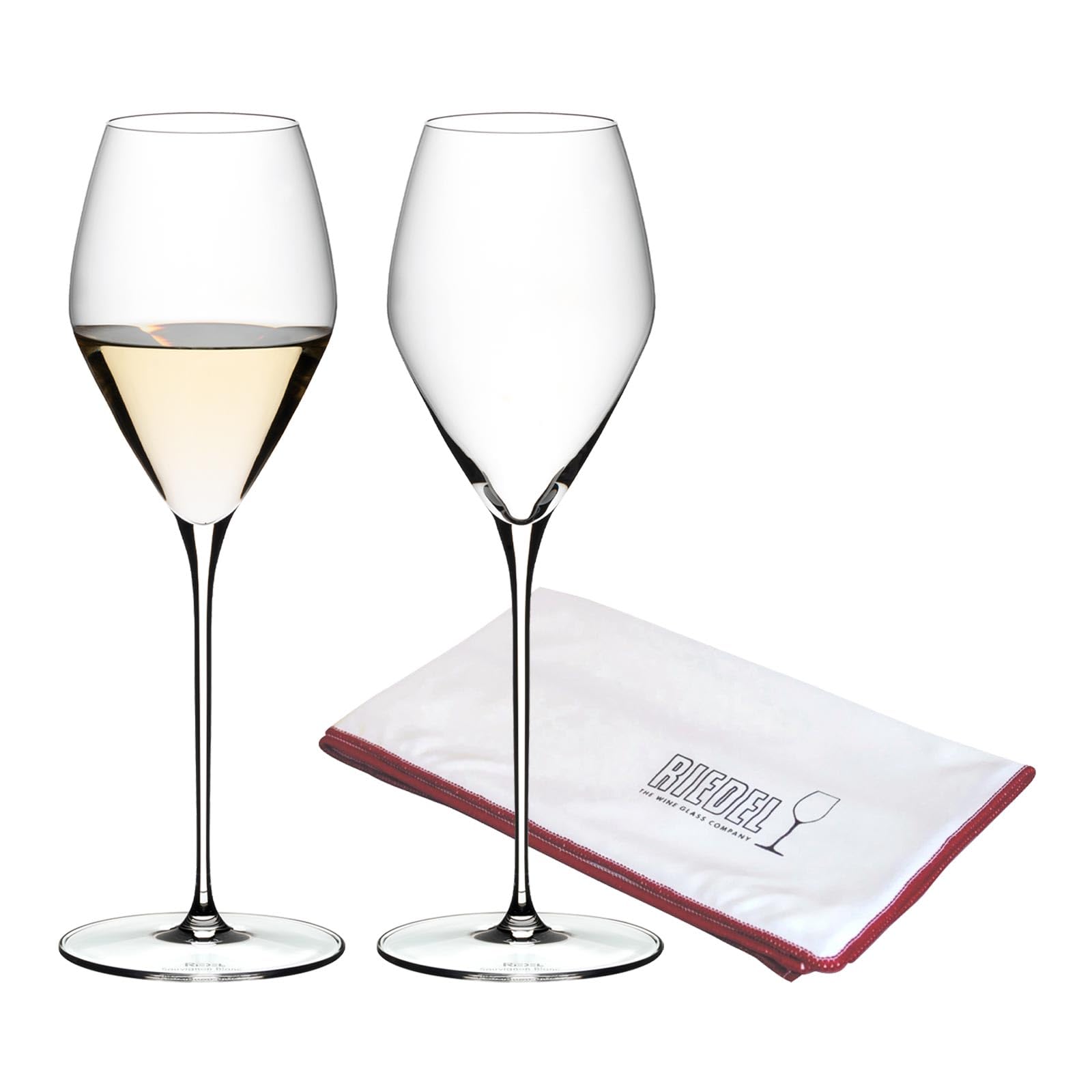 RIEDEL Veloce Sauvignon Blanc Weingläser 2er Set, 347 ml, Weißweingläser-Set mit Mikrofaser-Poliertuch (50 x 64 cm), Kristallglas