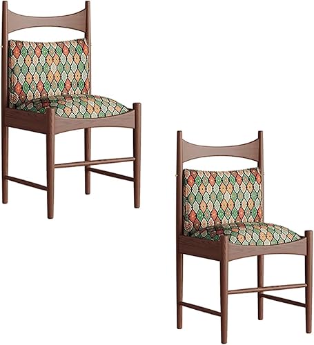 Miniatura 13 de Sillas de comedor tapizadas de madera maciza, juego de sillas de comedor de tela bordada con respaldo curvo, sillas laterales decorativas para sala