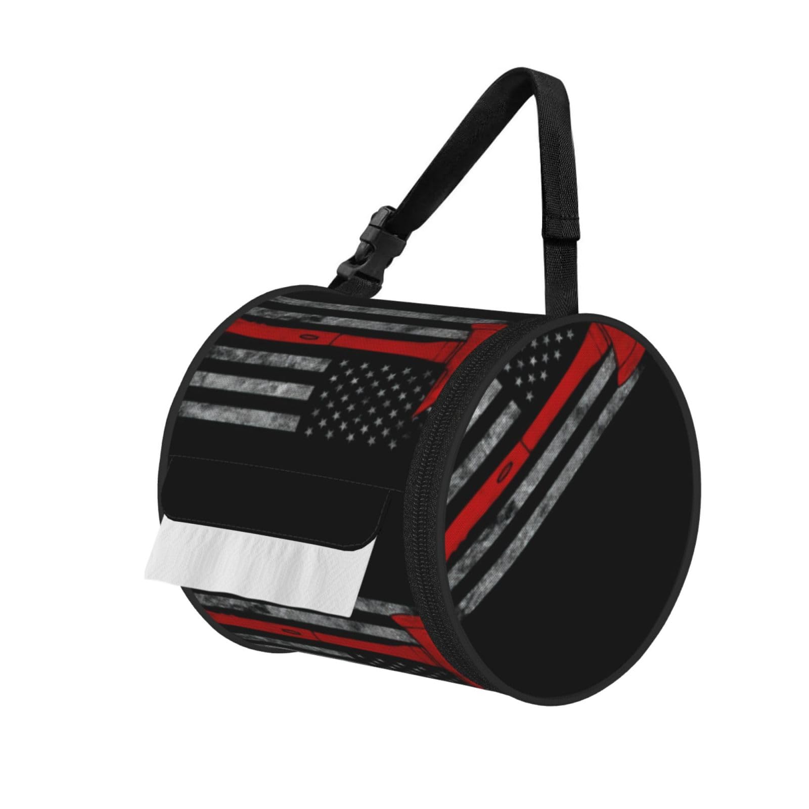 Firefighter Axe Red Line Flag Print Cylinder Tissue Holder Bag With Strap, Portable Roll Dispenser Case For Car Rv Camping