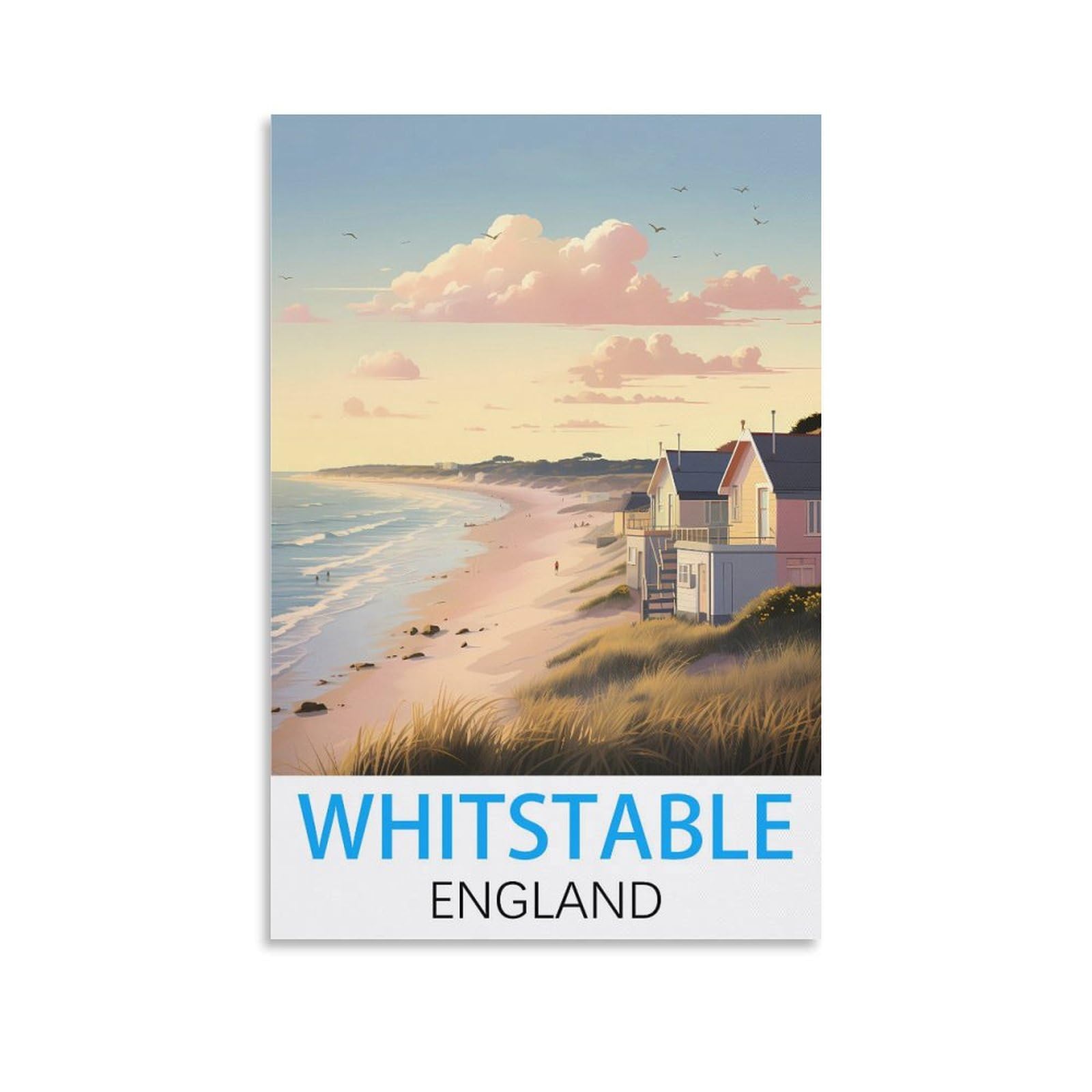 Lolwnni Unframe-Style Whitstable England Vintage Travel Posters 16X24inch(40X60cm) Canvas Wall Art Print Picture Paintings For Living Room Bedroom Decor