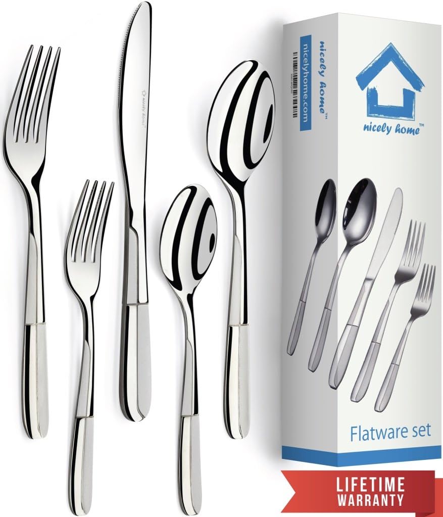 Silverware Set 18/10 Stainless Steel – Forks Spoons Knives for 4 Person - 20 Pieces Cutlery Set - Top Grade Eating Utensil Set in Gift Box - Silver Flatware for Home & Restaurant