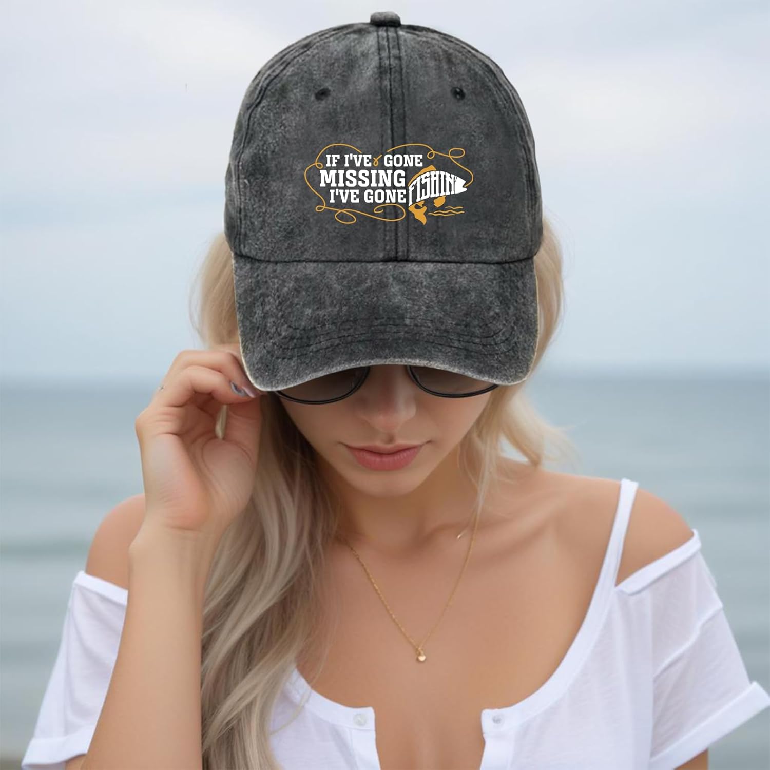 zcyhtqp, If I've Gone Missing I've Gone Fishing, Funny Baseball Cap, Funny Fishing Hats with Sayings, Humor Caps, Adjustable Cotton Baseball Cap, Birthday Gift for Fishing Lover Black - Image 4